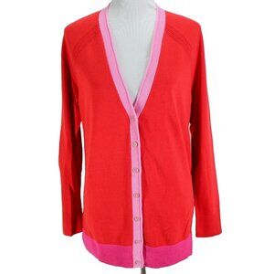 Talbots Cardigan Sweater Womens Size L Red Pink Button Front V Neck Long Sleeve